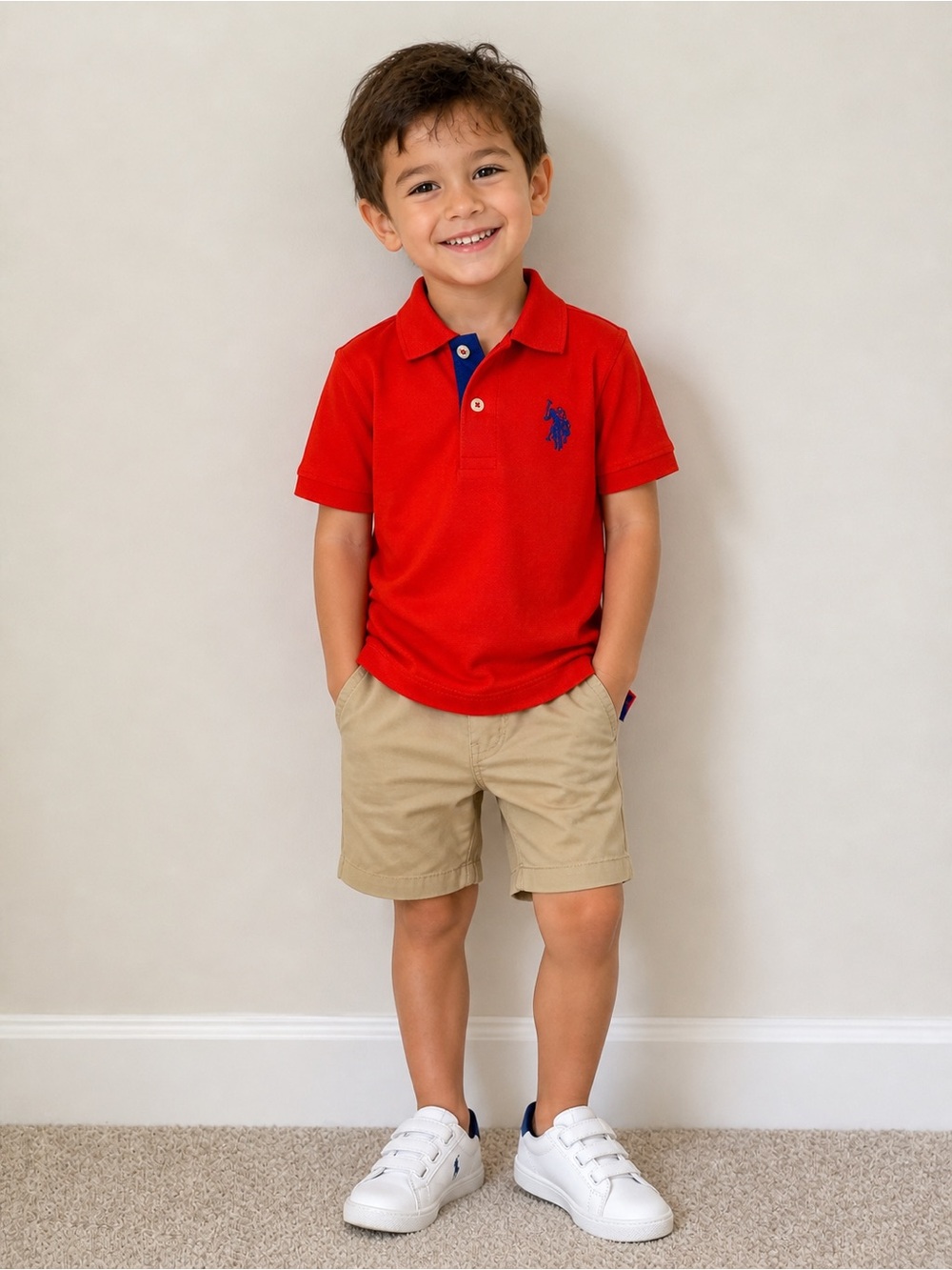 U.S. Polo Assn. Red Polo with Navy Logo - Short Sleeve Kids-NWT